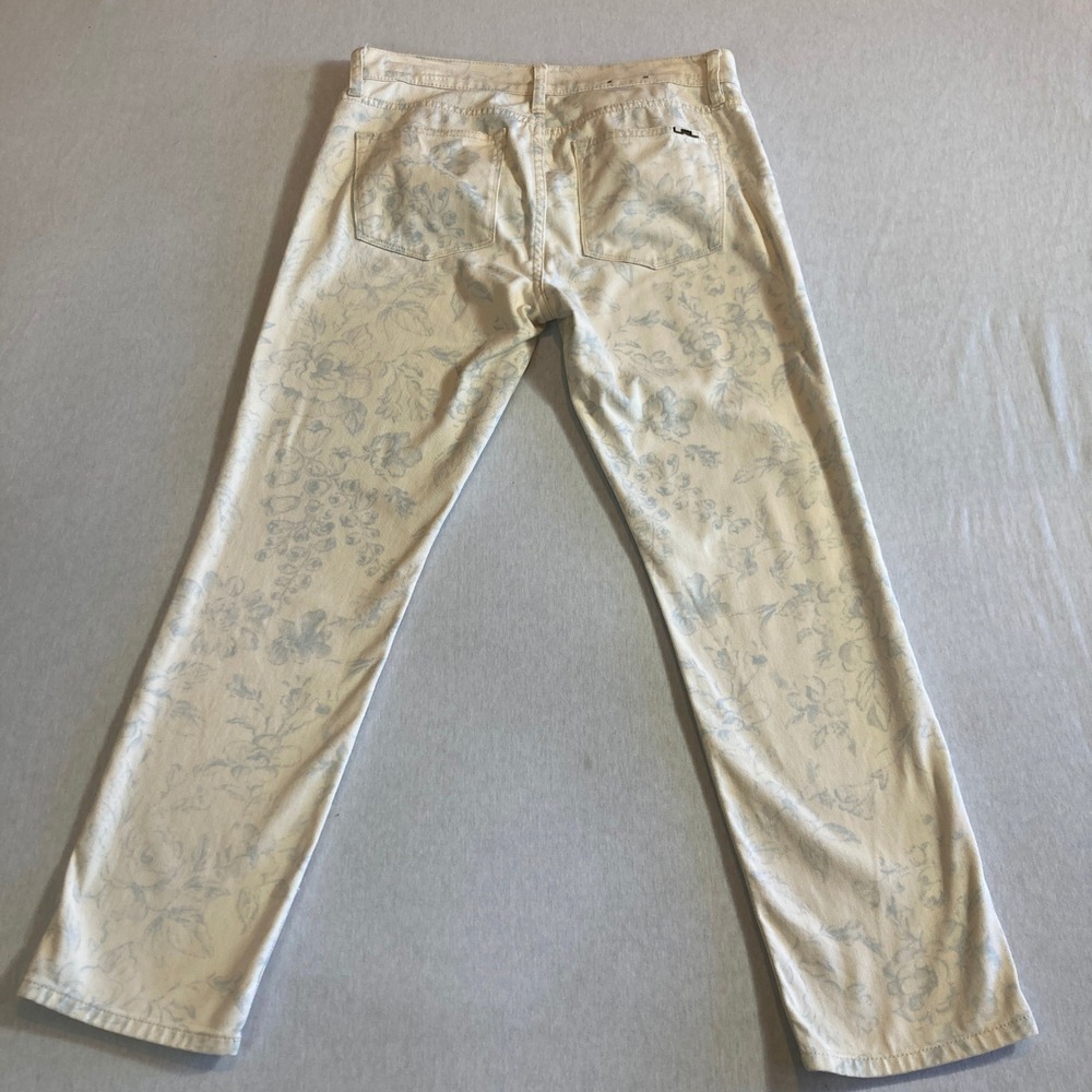 Lauren Ralph Jeans Women 8 Cream Blue Floral Print Straight Leg Stretch Flex - Picture 2 of 14